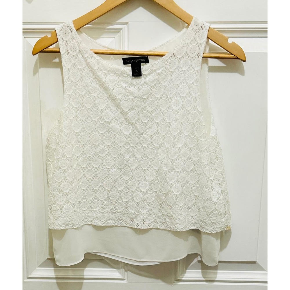Banana‎ Republic Petite Lace Overlay Layered Sheer Tank Top White Size S
